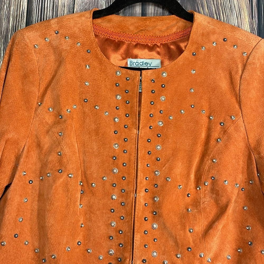 %100 GENUINE LEATHER Bradley Bayou leather jacket orange with stud size medium - Picture 2 of 11